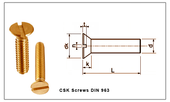 CSK M2 Brass Slotted Countersunk Machine Screws DIN 963. 